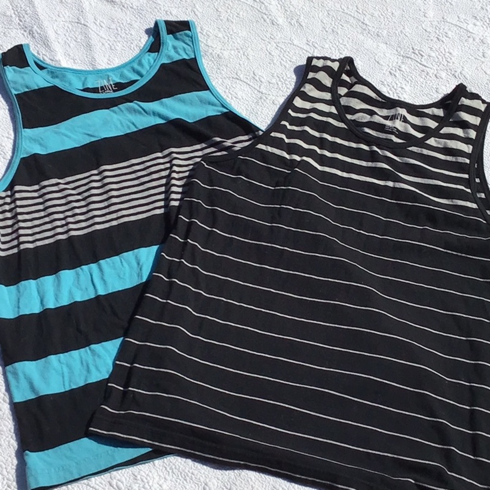 Zumiez Striped Men’s Tank Tops - Blue and Black 2 Pieces Bundle - Picture 2 of 8